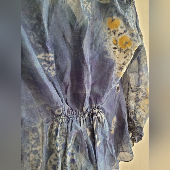 Elie Tahari cotton + silk blue paisley boho top | size small - Picture 5 of 5